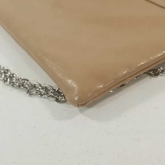 INC Lilly Beige Faux Leather Gold Chain Clutch Shoulder Bag - Picture 9 of 13
